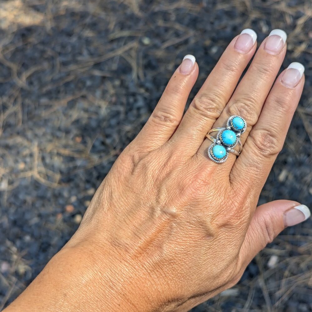 Handmade Navajo Blue Diamond Turquoise Ring Sterling Silver NA Jewelry Sz 8.75** - Picture 6 of 9